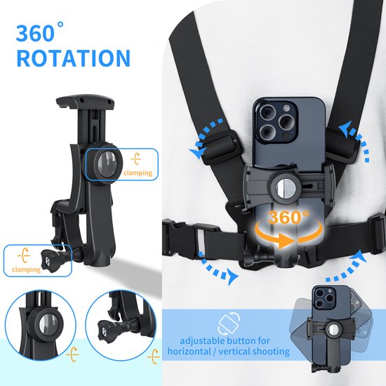 Maclean Sport Borstband voor Mobiele Telefoon/ GoPro en andere camera's / Houder - universeel - draaibare bevestiging, MC-294