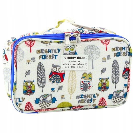 Ruime Pennenhouder School met Uilmotief - Wit, 21,5cm