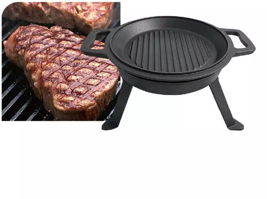 Kinghoff KH1733 Gietijzeren Campingpan Set - 3-in-1 - 8 Liter - Geschikt voor Vuur, Kookplaat & Oven - Incl. Grilldeksel & Onderstel - Camping - Kamperen