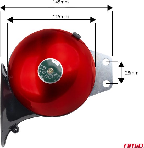 AMiO Premium Hoorn Harde Toeter/Claxon 115dB voor Auto 125mm 12V Rood Zwart (set)