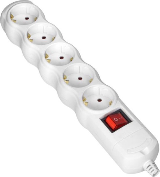 Stekkerdoos met schakelaar - Verdeelstekker 5-voudig - Stekkerblok zonder snoer/kabel - Wit