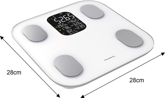 Klausberg 7855 - Slimme Bluetooth Personenweegschaal met Lichaamsanalyse – Gewicht, BMI, Vetpercentage, Spiermassa, Kleurendisplay - Wit