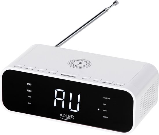 Adler 1192W - Wekkerradio met draadloze oplader voor je telefoon - Wit