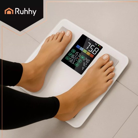 Ruhhy Slimme analyse personenweegschaal wit 226 kg met LCD-display en Feelfit app