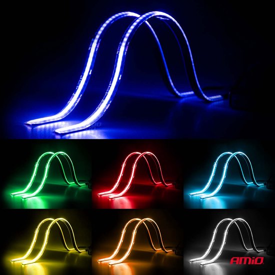 AMiO Flexible LED Strips RGB 12V – Set van 2x30cm met Afstandsbediening Controller – Decoratieve Interieur en Exterieur Verlichting voor Auto