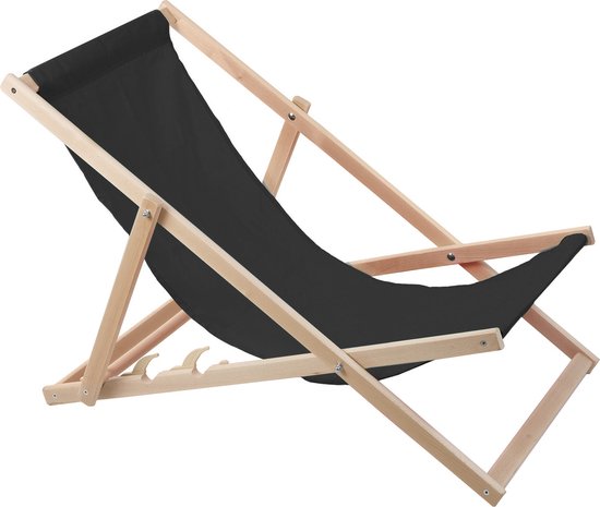 Set van 4 stuks - Strandstoel - ligstoelen - Verstelbaar - Inklapbaar - beukenhout - Zwart
