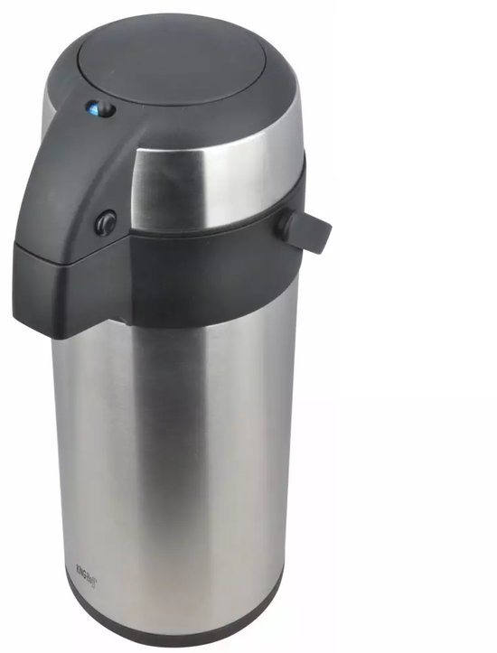 Kinghoff Tafelthermoskan met Pomp - Roestvrijstalen Thermoskan 3,0 Liter (KH1467) - Houdt Dranken Urenlang Warm of Koud - Handige Knopbediening