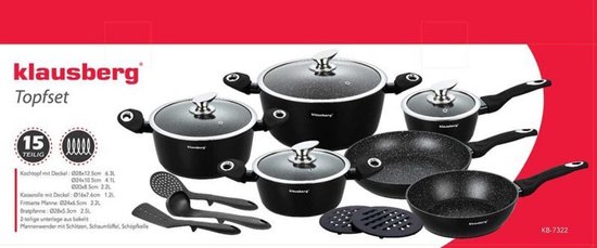 Klausberg 7322 pannenset – 15 delig – Gesmeed Aluminium – Alle warmtebronnen