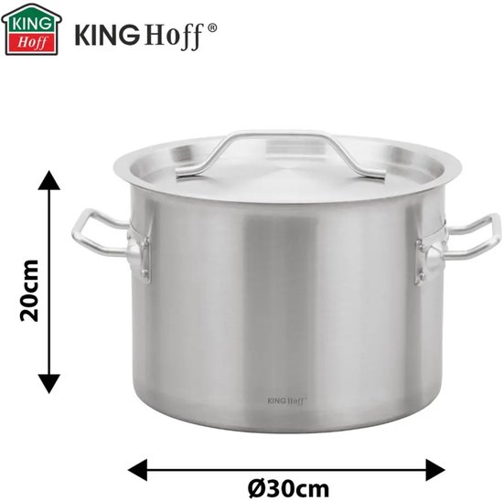 KingHoff Kookpan - Grote Soeppan - Stockpot met Deksel - voor Soep, Pasta & Stoofgerechten - Inductie Geschikt - 14L - RVS - Ø30 x 20 cm - Zilver