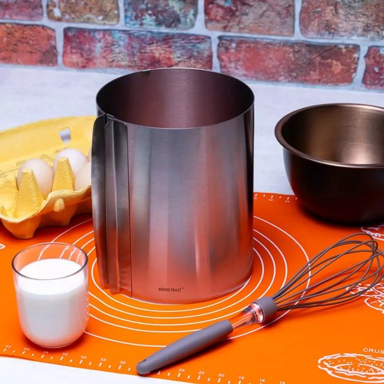 Kinghoff Ronde Verstelbare Cake Ring - Roestvrij Staal - Ø 16-30 cm x 20 cm Hoogte - Satijn Afwerking - Taartvorm - Bakvorm - Verstelbaar