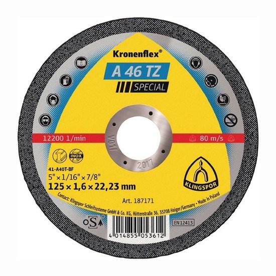 KLINGSPOR doorslijpschijf A 46 TZ Speciaal Ø 125 x 1,6 mm recht -...
