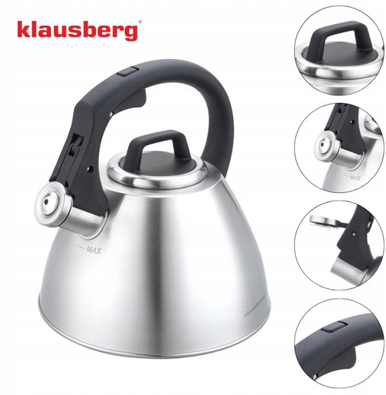 KLAUSBERG KB-7951 Fluitketel 2,5 L – RVS – Soft-Touch Handgreep – Inductie – Zilver