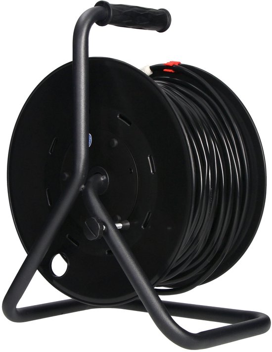 ORNO Stekkerdoos Kabelhaspel met 4 vaste stopcontacten - Verlengsnoer Schuko (type F) - 50m Verlengkabel voor buitengebruik en camping - PVC H05VV-F 3x1.5mm2 - MAX 3200W / 13.9A voor Nederland