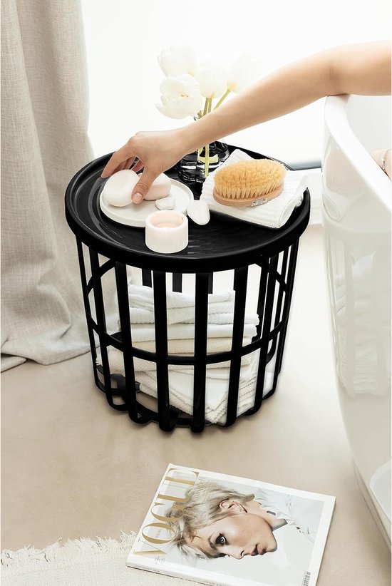 BranQ - Bijzettafel - Salontafel - Rond - Met opbergmand - 40 x 40 x 40 cm - Zwart