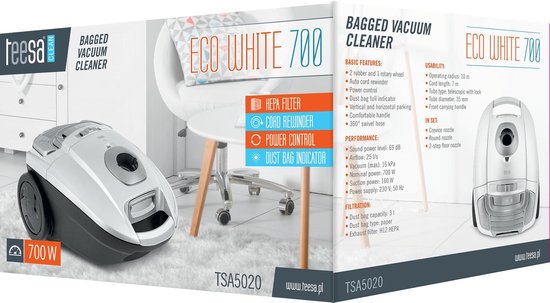 Teesa TSA5020 - Stofzuiger ECO WHITE 700, 700 Watt, wit