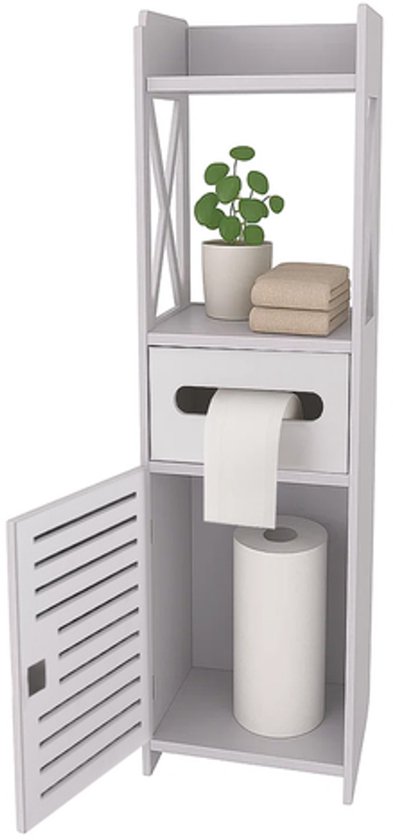 Ruhhy Badkamerkastje met Deurtje en Toiletpapierhouder – Wit 80 cm