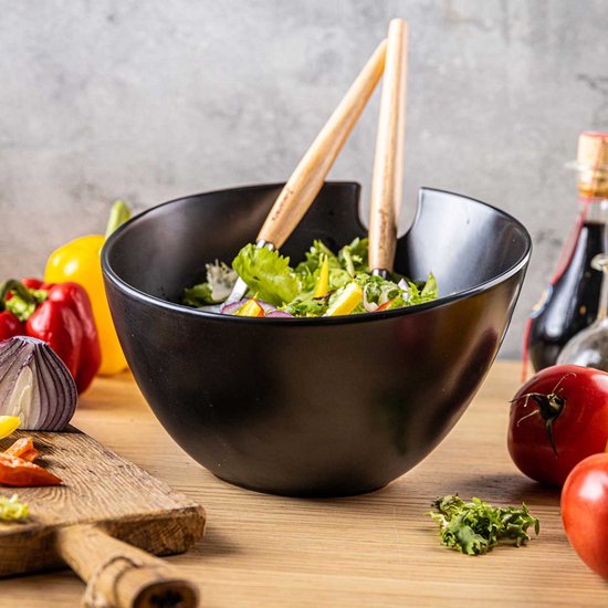 PORSELEINEN SALADEKOM MET BESTEK KLAUSBERG KB-7786 ZWART