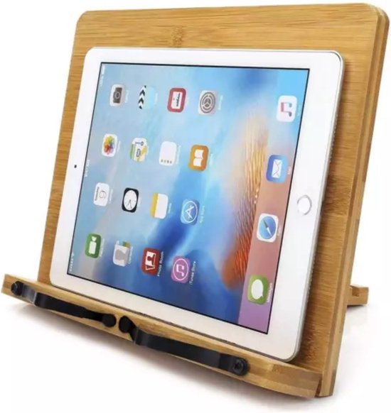 Malatec Kookboeken standaard - bamboe - verstelbaar - metaal - 21 x 28 cm - tablet houder