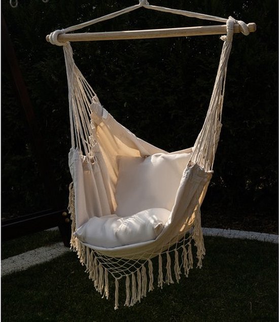 Ruhhy Beige Braziliaanse hangstoel met kussens - perfect voor tuin