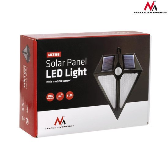 Maclean MCE168 -Solar wandlamp met 6 LED en bewegingsensor - tuinverlichting