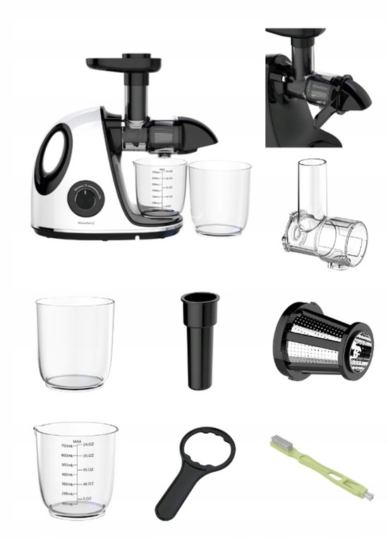 Klausberg Slow Juicer KB-7864 – 150W | Cold Press | Stille Juicer - Groenten en Fruitpers – Met Pulpreservoir - Juice Maker - Wit