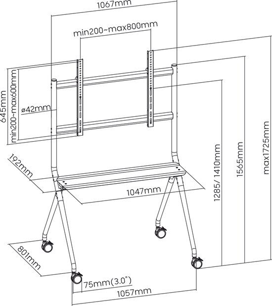 Maclean - TV-standaard - Verrijdbare TV-vloerstandaard - 50"-86", 120kg, MC-977