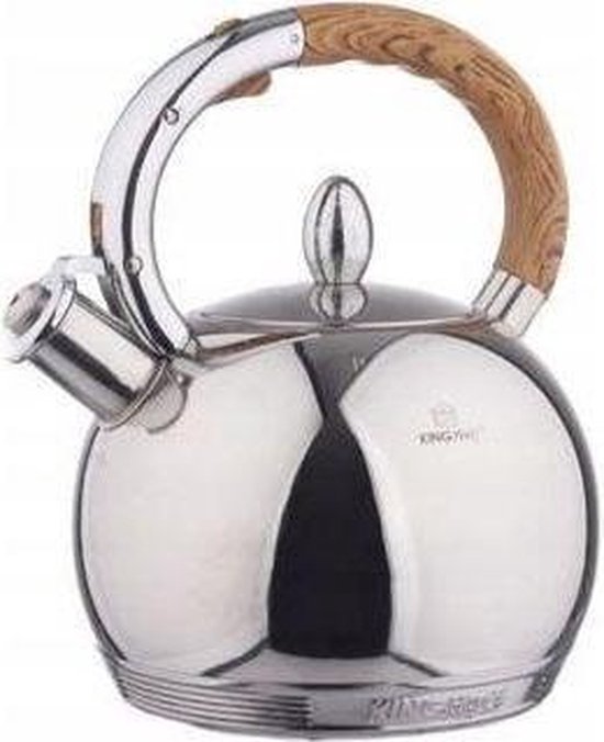 Kinghoff 3778 - Fluitketel - RVS - 3 liter - houten handvat
