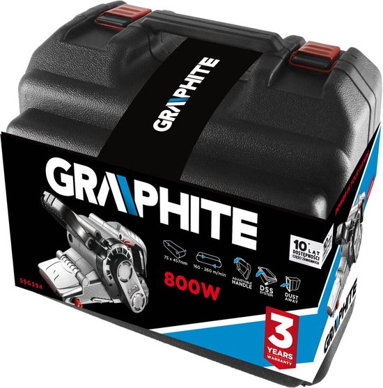 BANDSCHUURMACHINE 800 Watt 75 x 457 mm met koffer - GRAPHITE
