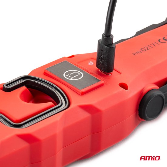 AMiO Magnetische Werklamp Looplamp Inspectie Auto Zaklamp met 12-24V en 230V Lader Rood Zwart
