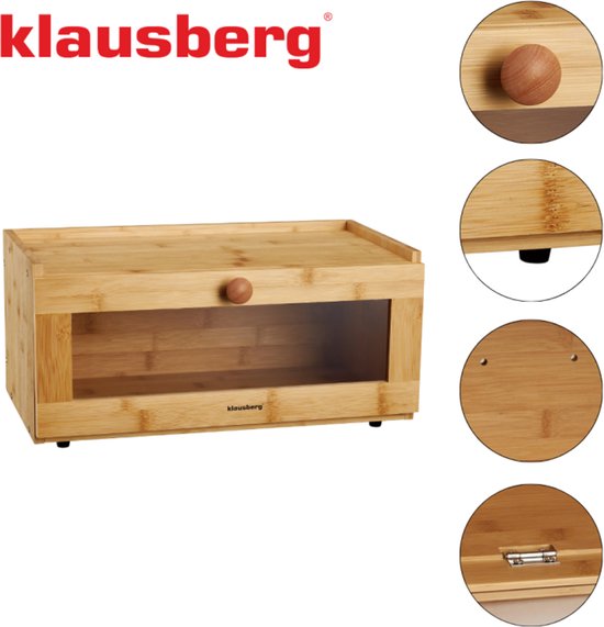 KLAUSBERG Bamboe Brooddoos Met Acryl Front - 40x24,5x19 cm - Natuurlijke Broodopslag - KB-7924 - Broodtrommel - Brood vershouddoos