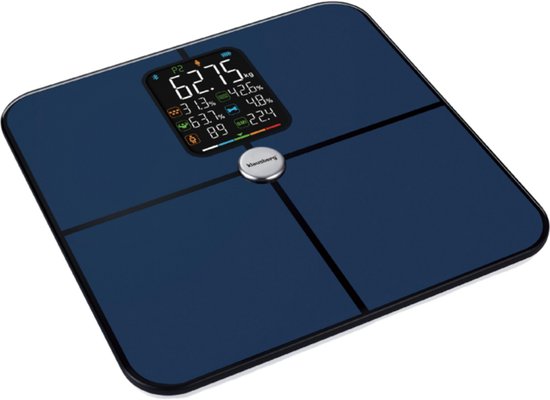 Klausberg KB-7940 Slimme Personenweegschaal – BIA Lichaamsanalyse – Bluetooth App – 180 kg – Donkerblauw – Vet%, Spiermassa, Hydratatie, BMI