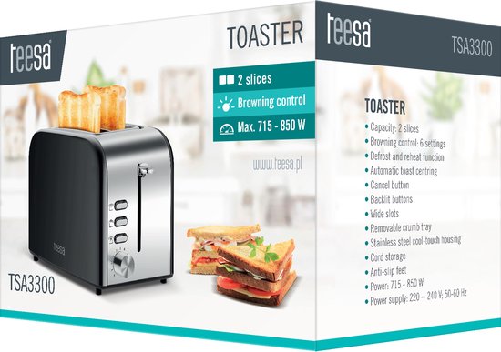 Teesa TSA3300 - Broodrooster, 850 Watt, roestvrijstaal