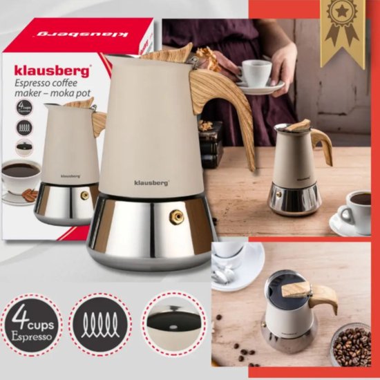Klausberg Espresso Koffiemaker - 200 ml Inductie – RVS – KB-7994 Beige