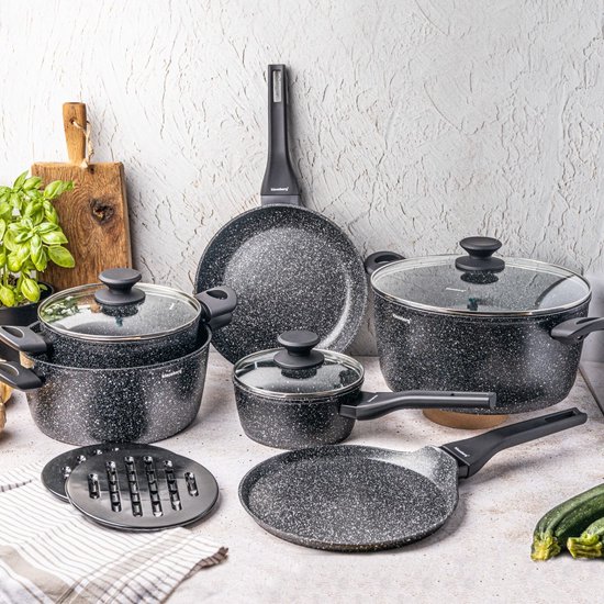 Klausberg 7658 - 12 delige pannenset - Kookpannen - 16-20-24-24-24-28 cm - zwart - met deksel