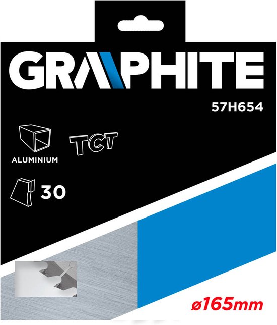 Graphite 57H654 Cirkelzaagblad voor Hout 165mm, Asgat 30mm, Tanden 30, Dikte 3,2, Vulringen 16/20/25 Alu, TCT