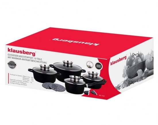 Klausberg 7360 - Pannenset 12 delig - zwart - marmer coating