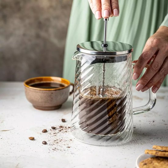 Klausberg Piston Koffie-/Thee Zetter - Glas - 1Liter - Theepress | theemaker| theezetter| French press voor koffie en thee