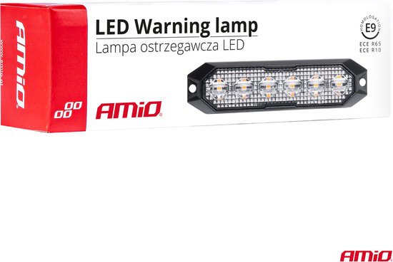 AMiO Stroboscoop Zwaailicht Slanke Amber Grill Mount Flitslicht 6x3W LED R65 R10 12/24V IP6K9K Oranje