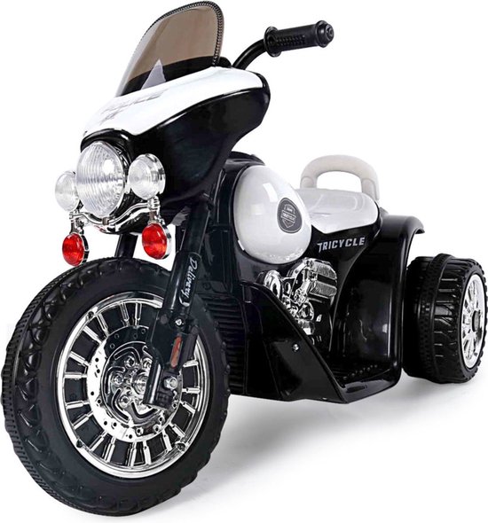 Elektrische politie chopper - trike - motor voor kinderen tot 25kg max 1-3 km/h zwart - kids motor - kindermotor - politiemotor