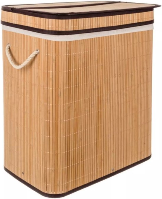 Ruhhy Wasmand dubbel - bamboe - 100 liter - 60 x 54 cm - lichte en donkere was - natuurlijke look