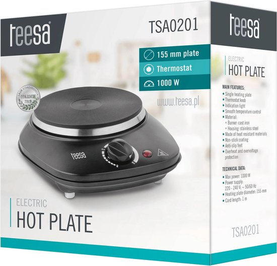 Teesa TSA0201 - Elektrische kookplaat, 1-pits, 1.000 Watt