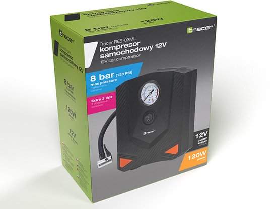 Tracer compressor, voor auto, motor, fiets, bal, 120W, 8 bar, RES-03ML