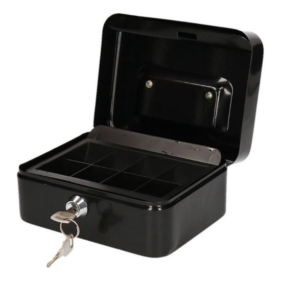 Malatec Geldkist met slot - zwart - PP/ijzer - 20 x 16 x 9 cm - geldbox - kluis/spaarpot - incl 2 sleutels