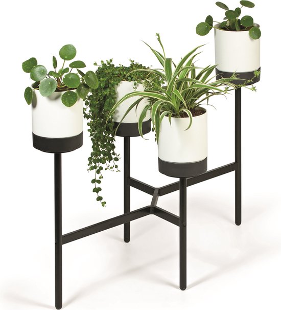 Prosperplast - Bloempot / Bloemstandaard - 4 potten - 125x55x81,5cm - Metalen Frame Wit
