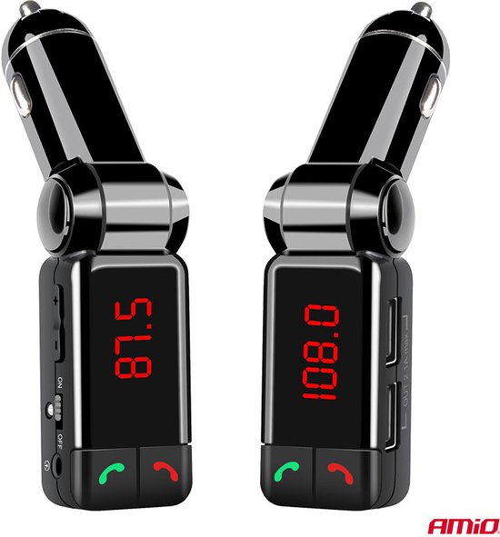 Car FM Transmitter - 2xUSB-A - 12V/24V - Bluetooth - Handsfree Bellen - Compact en Vouwbaar