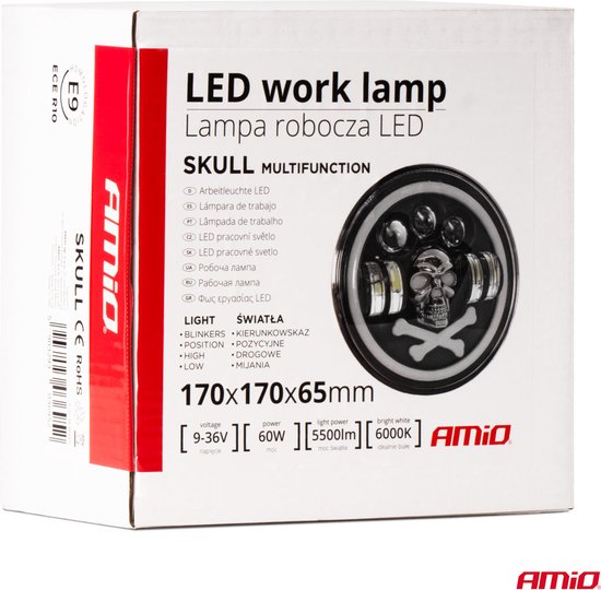 AMiO SKULL LED Werklamp 60W Rond - Multifunctionele Verstraler 9-36V Offroad