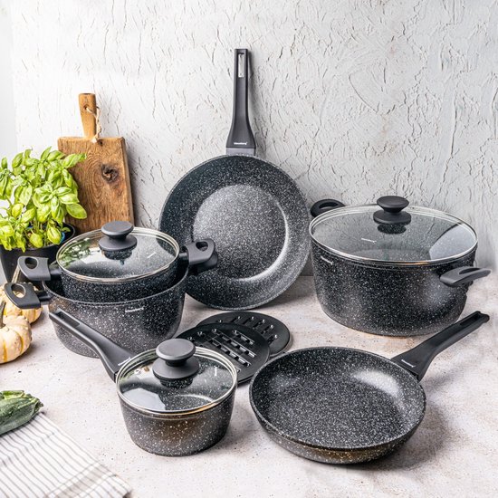 Klausberg 7659 - 12 delige pannenset - Kookpannen - 16-20-24-24-28-28 cm - zwart - met deksel