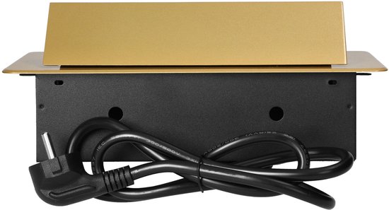 Bureau stekkerdoos met USB A&C - Pop up stekkerblok met 2 stopcontacten- Inbouw Verdeelstekker met RVS afwerking - Verdeeldoos met 1.5 meter kabel - voor max. 3680 Watt - Penaarde - Messing