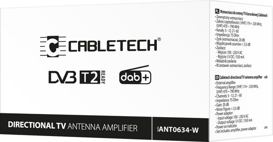 Cabletech DVB-T2 Serie - Antenneversterker - 20 dB - VHF/UHF