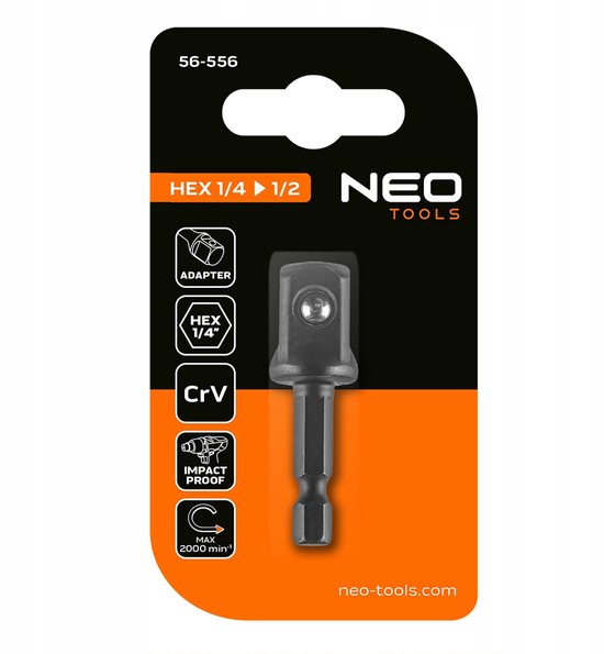 NEO TOOLS Adapter 1/4" HEX naar 1/2" Vierkant - 50mm
